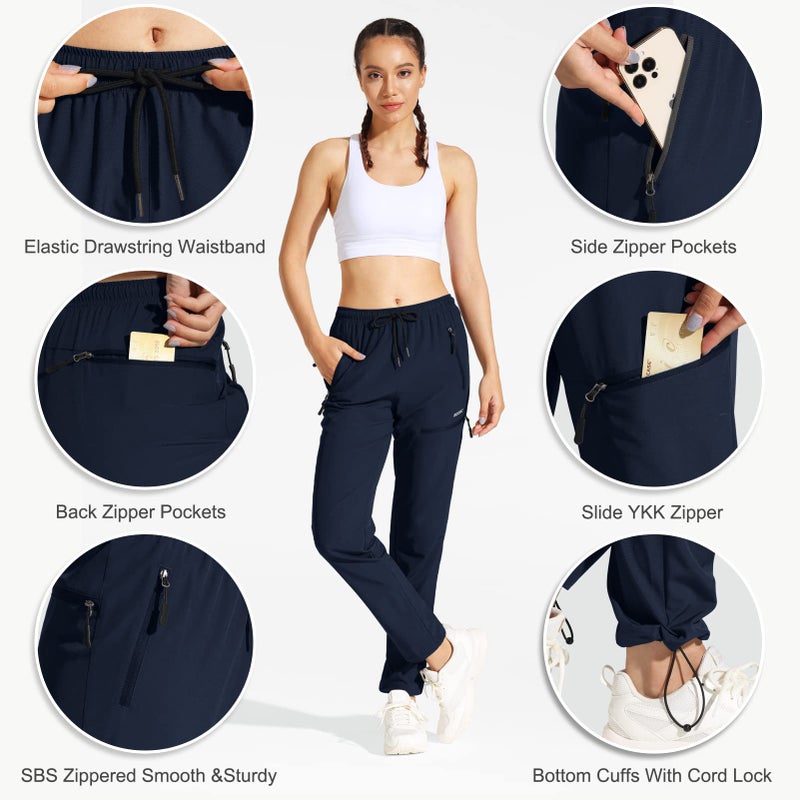 MOCOLY Women's Cargo Hiking Pants Quick Dry Lightweight Outdoor Water Resistant UPF 50+ Long Pants with Zipper Pockets Navy Blue L - Image 4